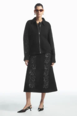 Hot COS SEQUINED SUEDE MIDI SKIRT BLACK