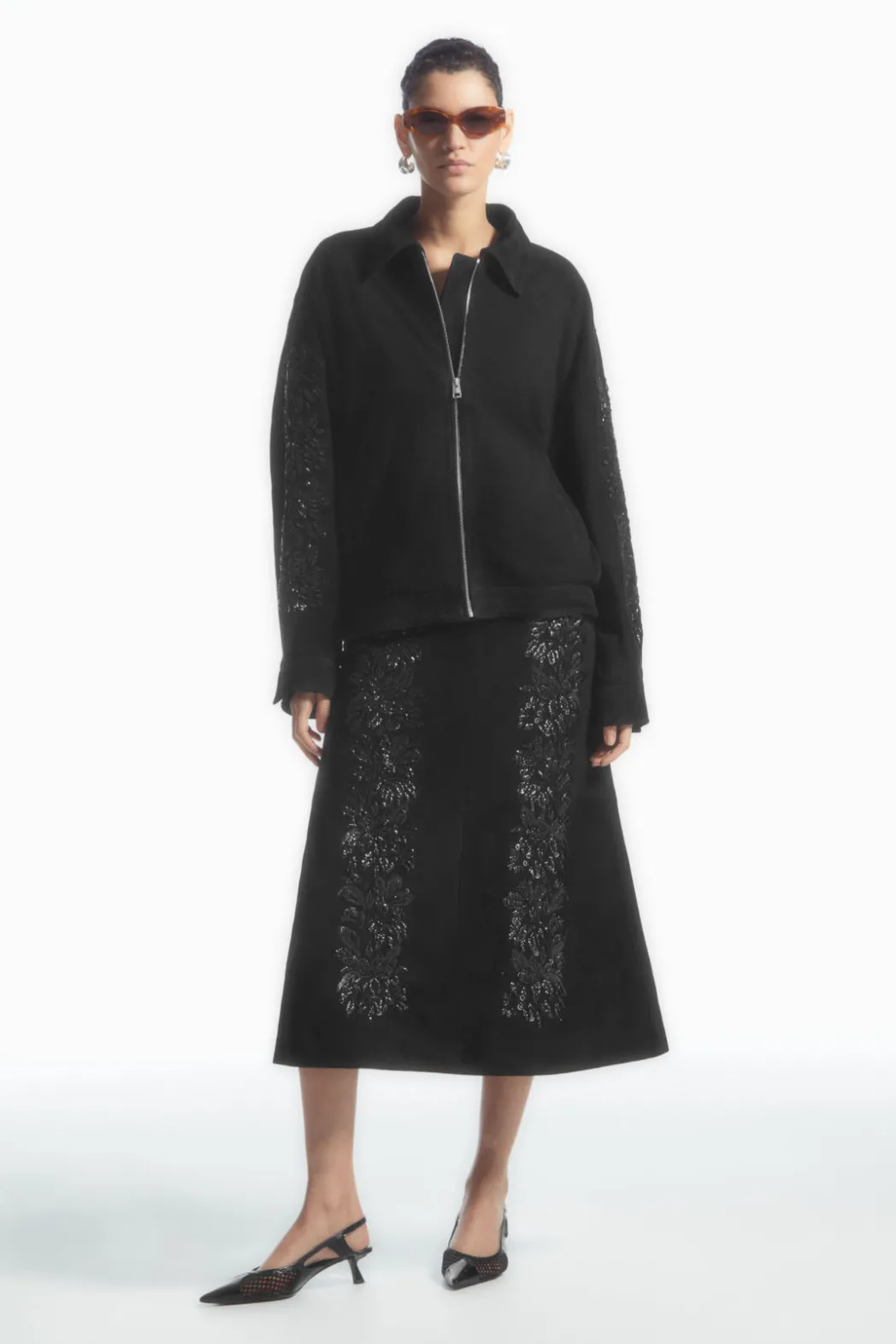 Hot COS SEQUINED SUEDE MIDI SKIRT BLACK