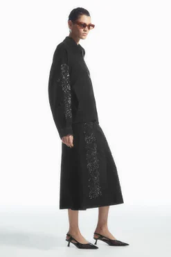 Hot COS SEQUINED SUEDE MIDI SKIRT BLACK