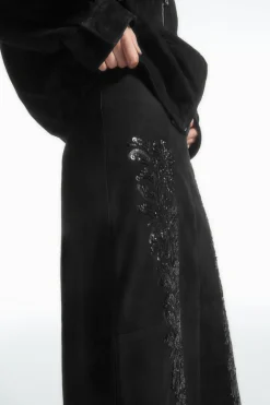Hot COS SEQUINED SUEDE MIDI SKIRT BLACK
