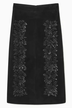 Hot COS SEQUINED SUEDE MIDI SKIRT BLACK