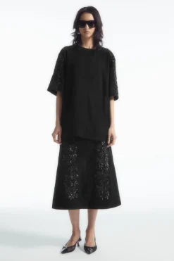 Clearance COS SEQUINED SUEDE T-SHIRT BLACK