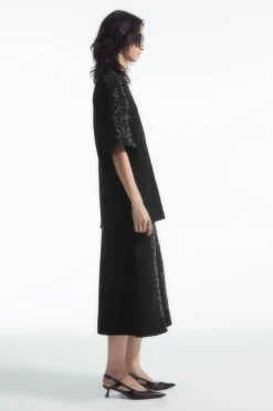 Clearance COS SEQUINED SUEDE T-SHIRT BLACK