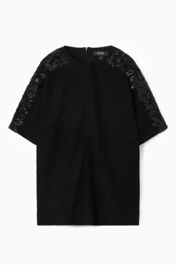Clearance COS SEQUINED SUEDE T-SHIRT BLACK