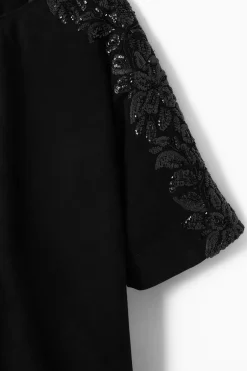 Clearance COS SEQUINED SUEDE T-SHIRT BLACK