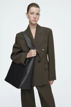 Best COS SERIF TOTE - LEATHER BLACK