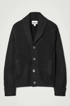 Outlet COS SHAWL-COLLAR CHUNKY MERINO WOOL CARDIGAN BLACK