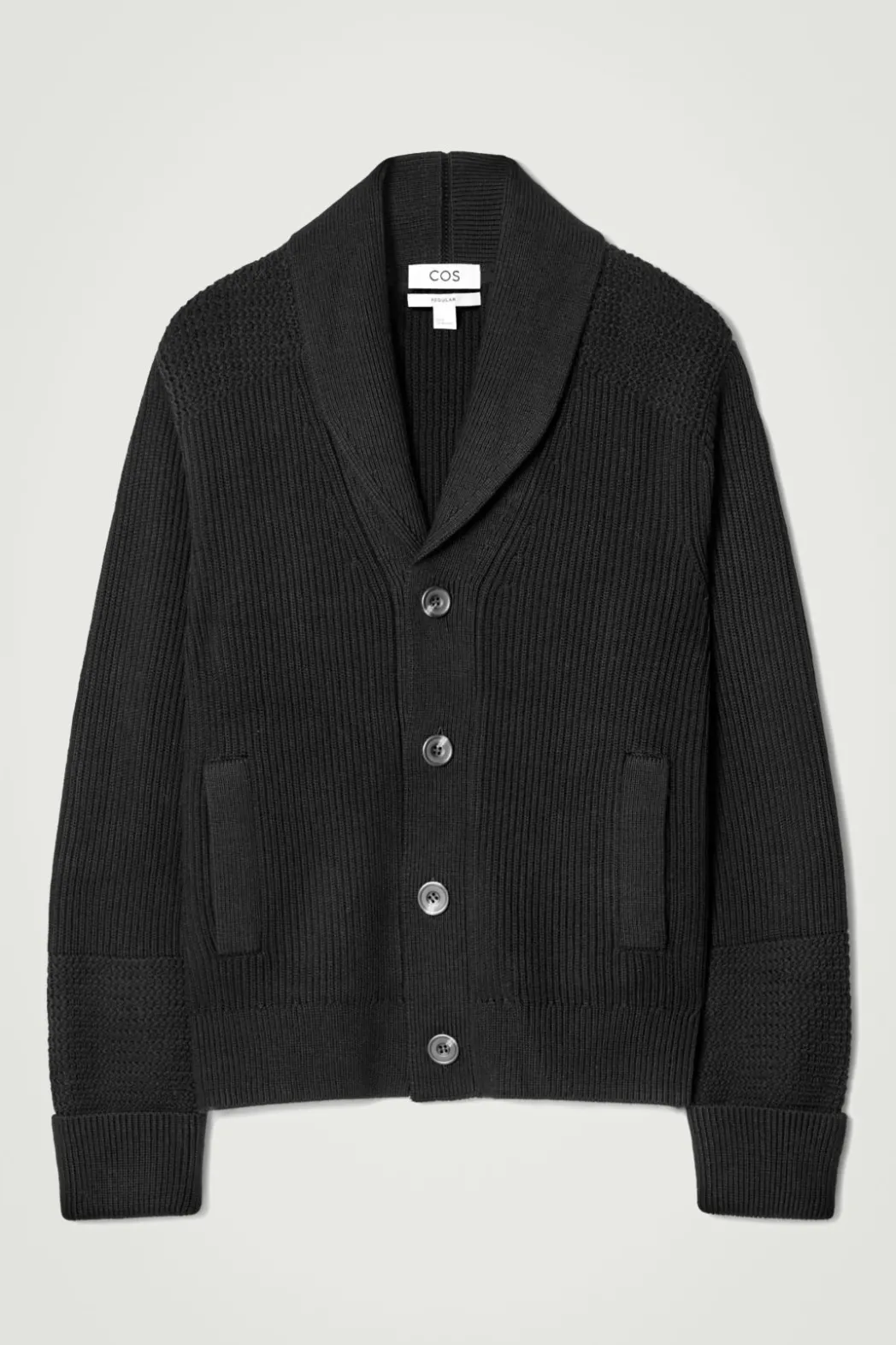 Outlet COS SHAWL-COLLAR CHUNKY MERINO WOOL CARDIGAN BLACK