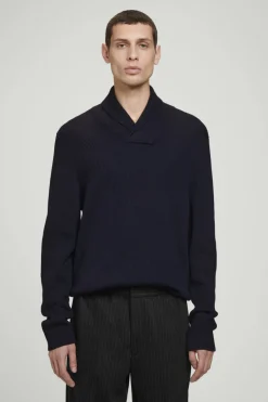 Best COS SHAWL-COLLAR RIBBED MERINO WOOL JUMPER NAVY
