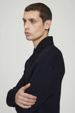 Best COS SHAWL-COLLAR RIBBED MERINO WOOL JUMPER NAVY