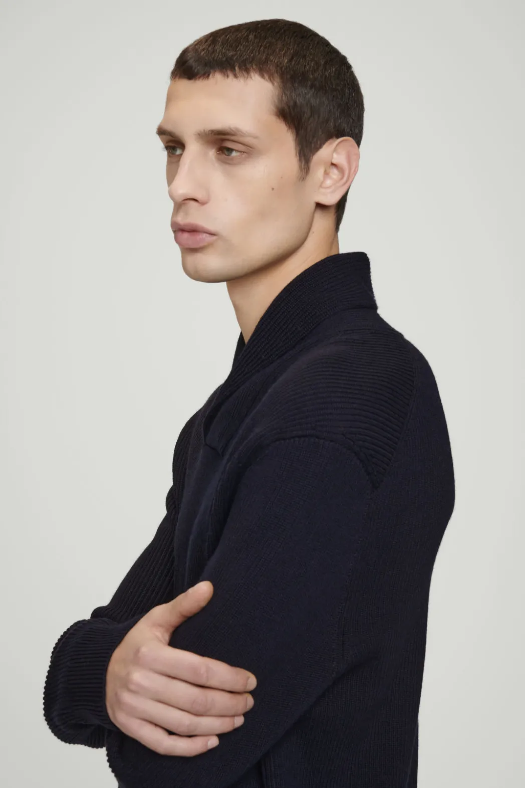 Best COS SHAWL-COLLAR RIBBED MERINO WOOL JUMPER NAVY