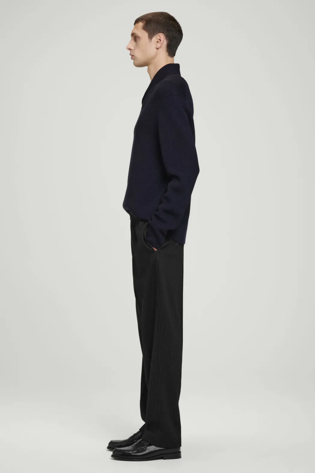 Best COS SHAWL-COLLAR RIBBED MERINO WOOL JUMPER NAVY