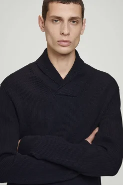 Best COS SHAWL-COLLAR RIBBED MERINO WOOL JUMPER NAVY