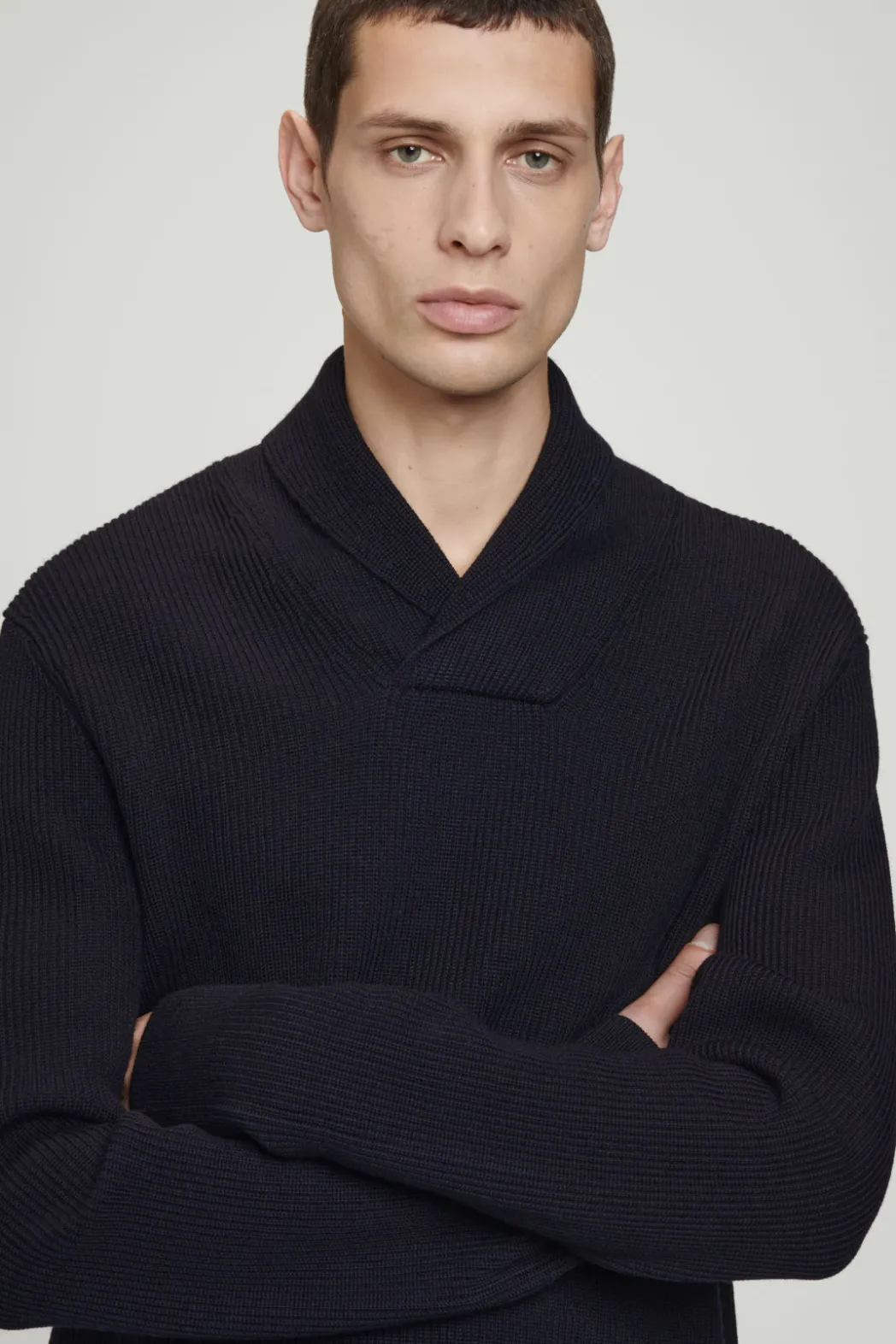 Best COS SHAWL-COLLAR RIBBED MERINO WOOL JUMPER NAVY