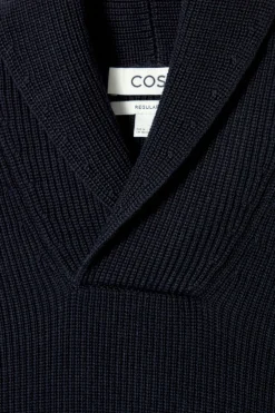 Best COS SHAWL-COLLAR RIBBED MERINO WOOL JUMPER NAVY