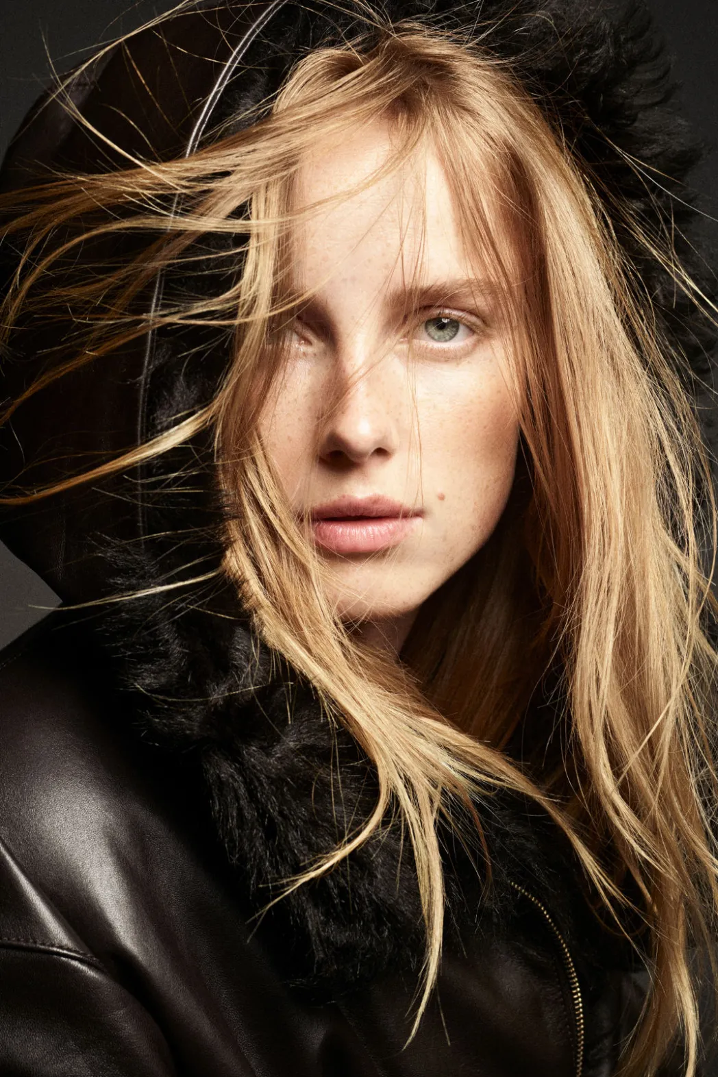 Online COS SHEARLING-LINED NAPPA HOODED JACKET DARK BROWN