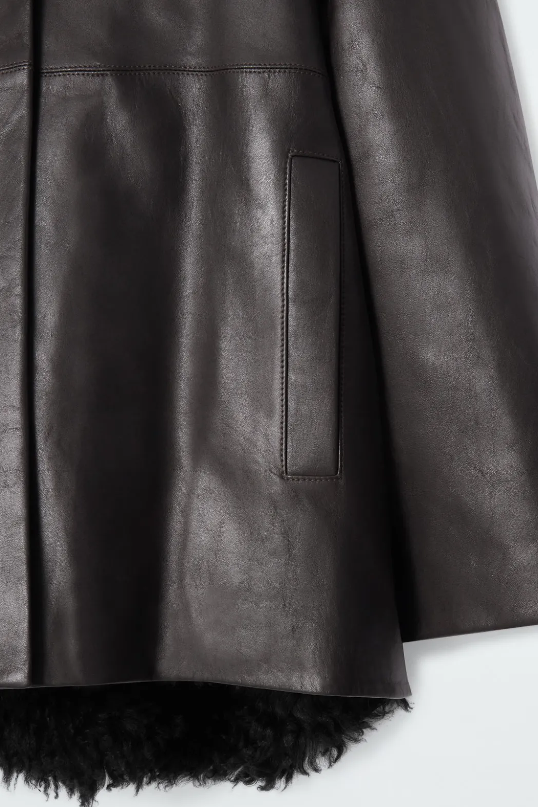 Online COS SHEARLING-LINED NAPPA HOODED JACKET DARK BROWN