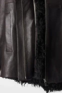 Online COS SHEARLING-LINED NAPPA HOODED JACKET DARK BROWN