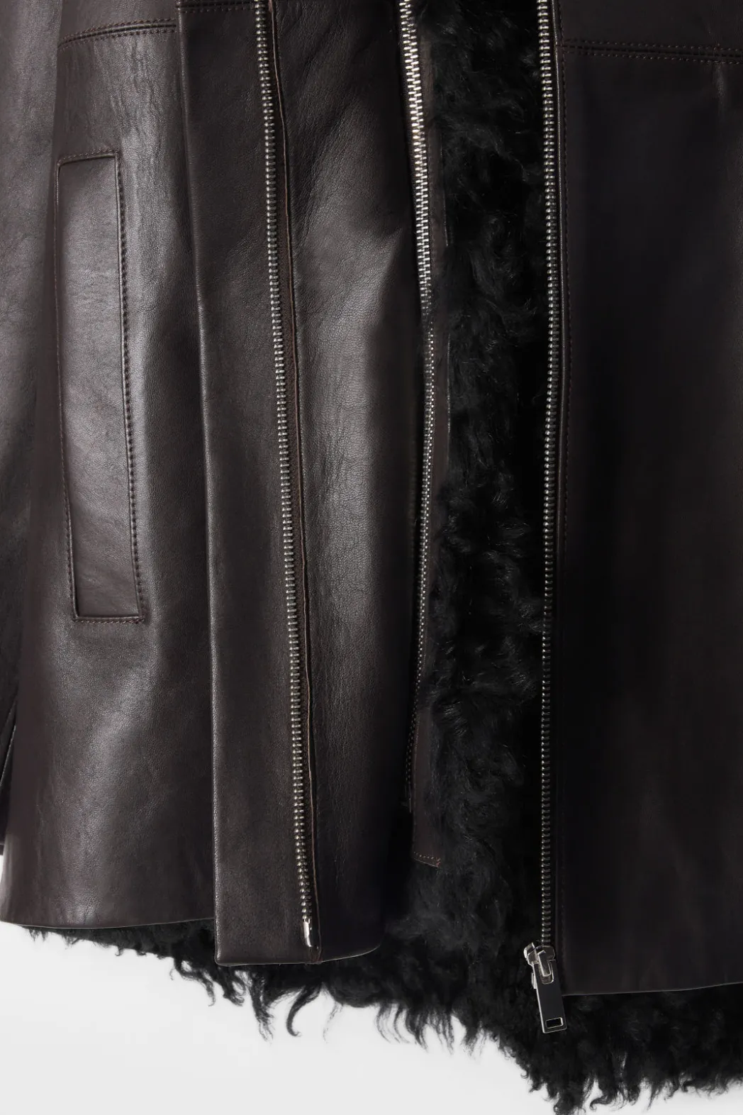 Online COS SHEARLING-LINED NAPPA HOODED JACKET DARK BROWN