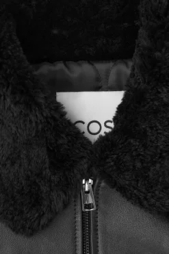 Best COS SHEARLING-TRIMMED LEATHER BOMBER JACKET BLACK