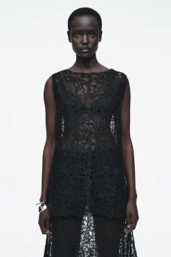 New COS SHEER EMBROIDERED MOHAIR TANK TOP BLACK