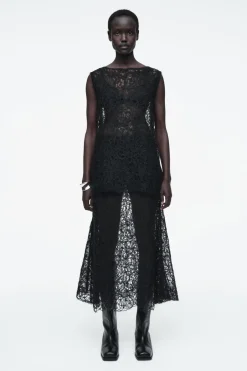 New COS SHEER EMBROIDERED MOHAIR TANK TOP BLACK