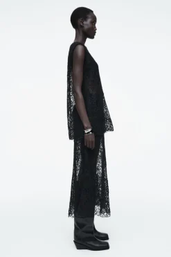 New COS SHEER EMBROIDERED MOHAIR TANK TOP BLACK
