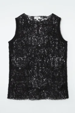 New COS SHEER EMBROIDERED MOHAIR TANK TOP BLACK