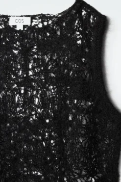 New COS SHEER EMBROIDERED MOHAIR TANK TOP BLACK