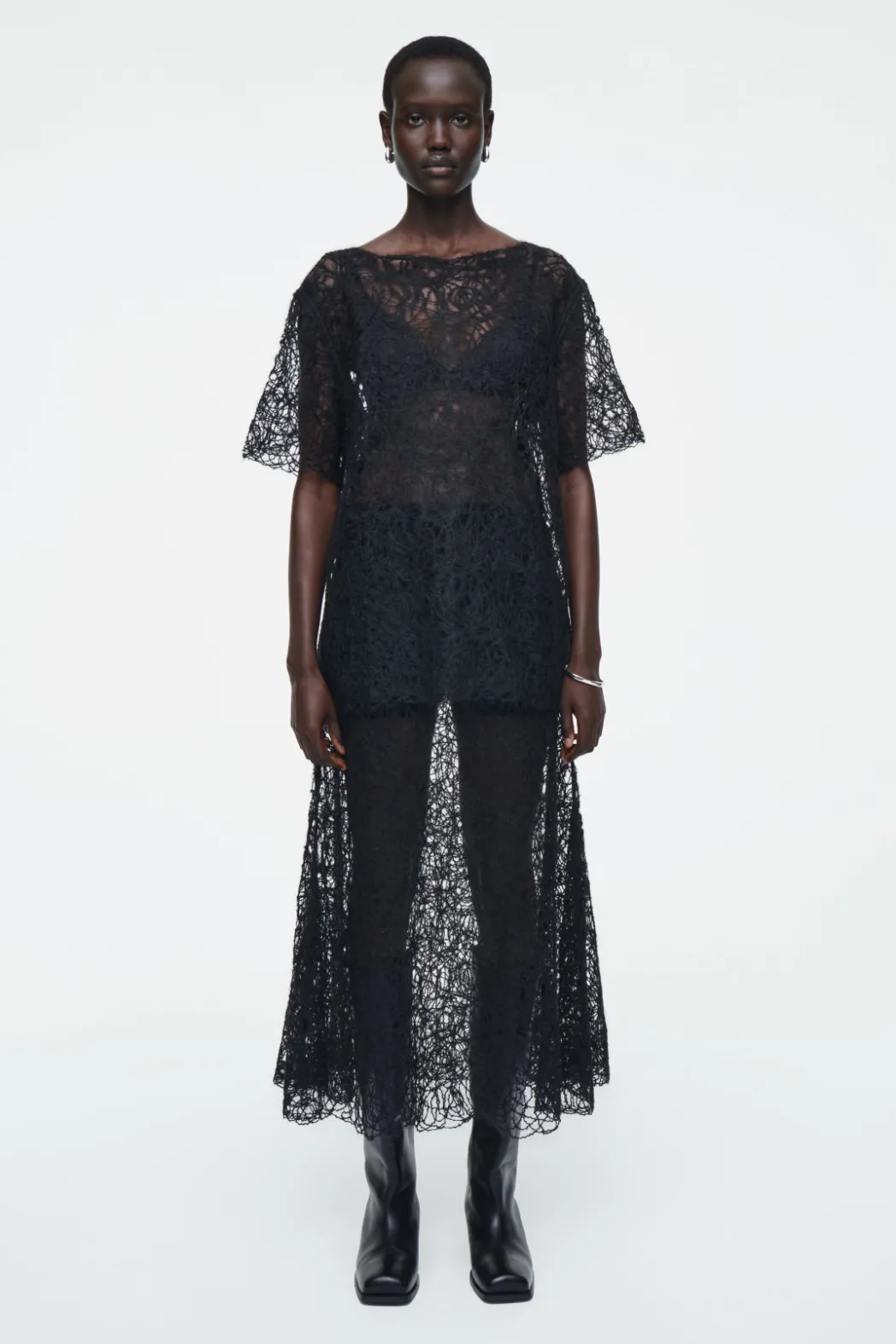 Best COS SHEER EMBROIDERED MOHAIR SKIRT BLACK