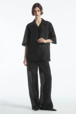 Discount COS SHEER SHORT-SLEEVED SHIRT BLACK