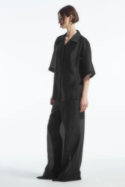 Discount COS SHEER SHORT-SLEEVED SHIRT BLACK