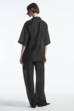 Discount COS SHEER SHORT-SLEEVED SHIRT BLACK