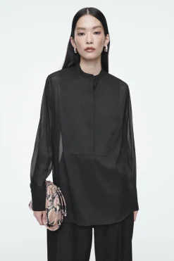 Best COS SHEER SILK TUXEDO SHIRT BLACK