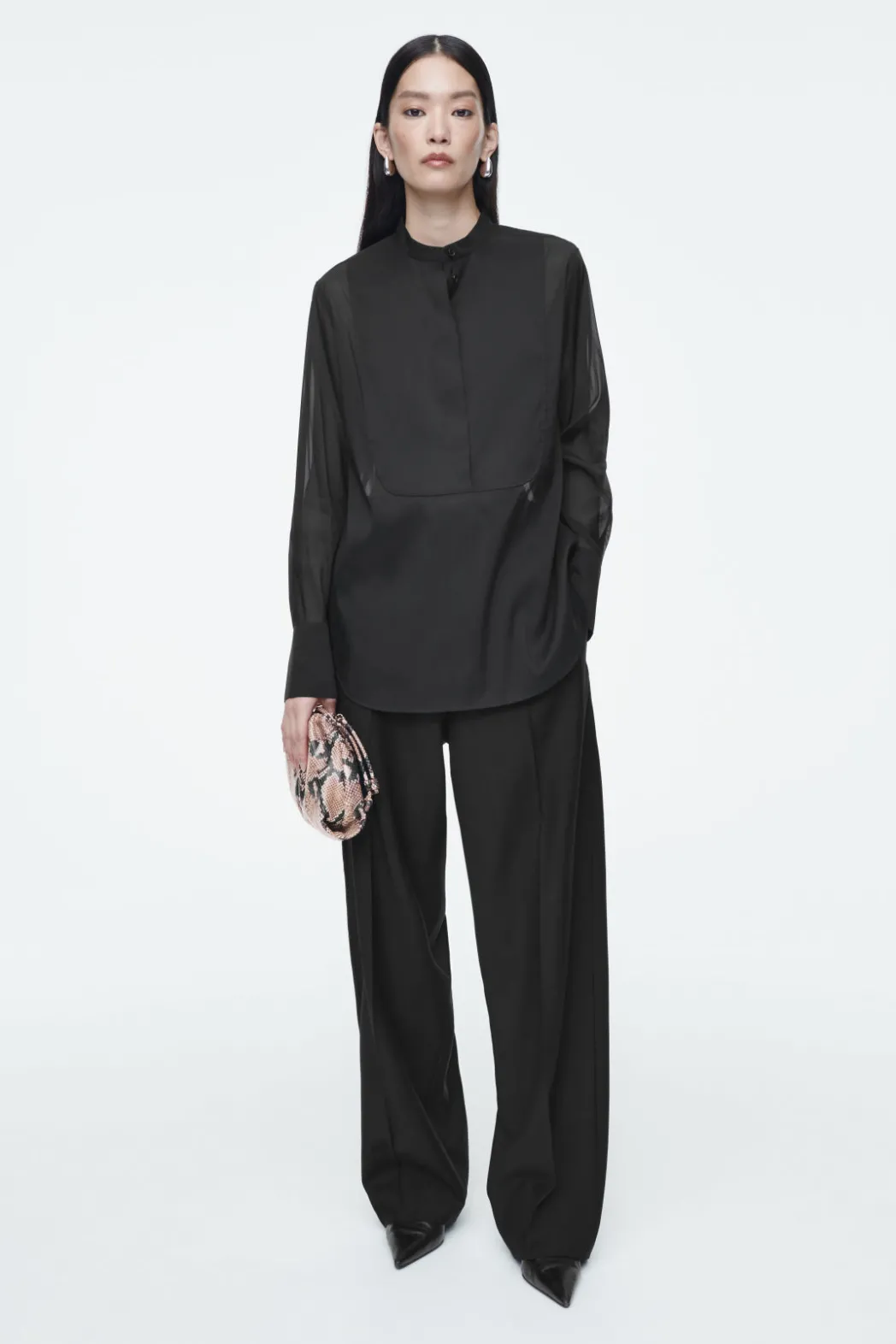 Best COS SHEER SILK TUXEDO SHIRT BLACK