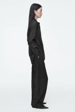 Best COS SHEER SILK TUXEDO SHIRT BLACK