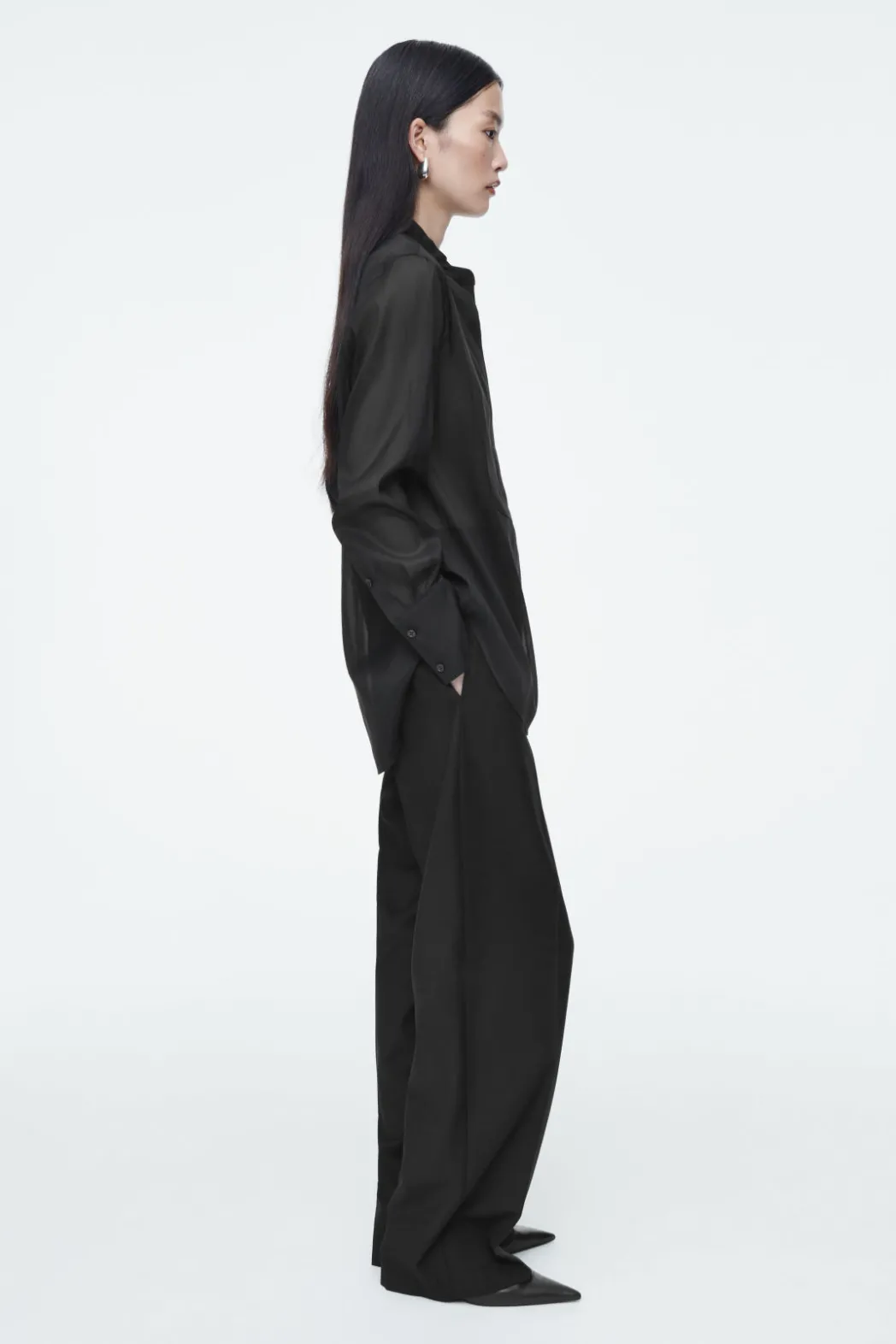 Best COS SHEER SILK TUXEDO SHIRT BLACK