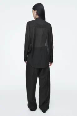 Best COS SHEER SILK TUXEDO SHIRT BLACK