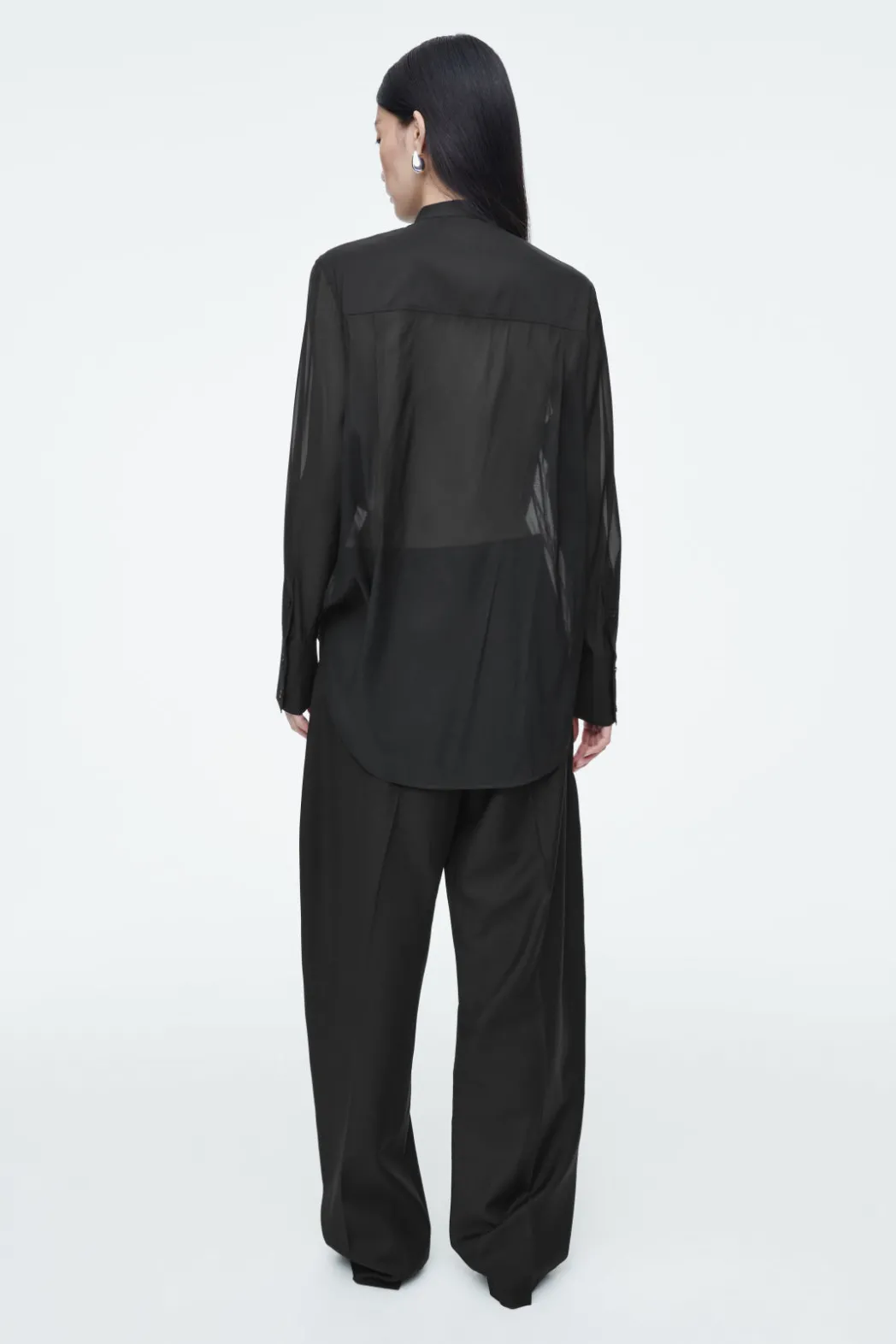 Best COS SHEER SILK TUXEDO SHIRT BLACK