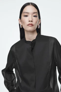 Best COS SHEER SILK TUXEDO SHIRT BLACK