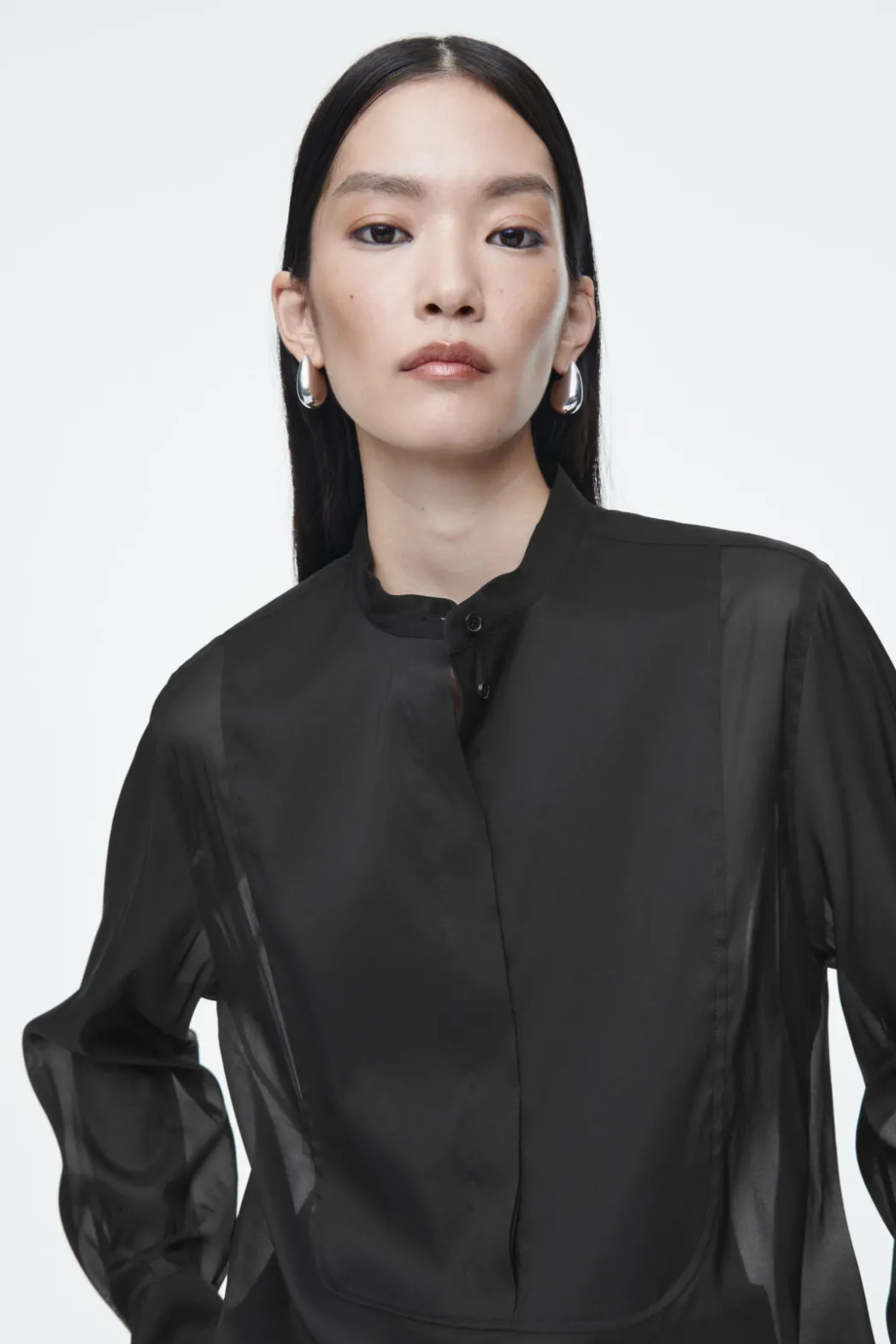 Best COS SHEER SILK TUXEDO SHIRT BLACK