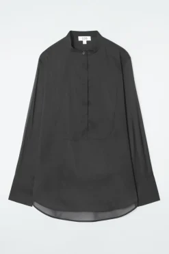 Best COS SHEER SILK TUXEDO SHIRT BLACK