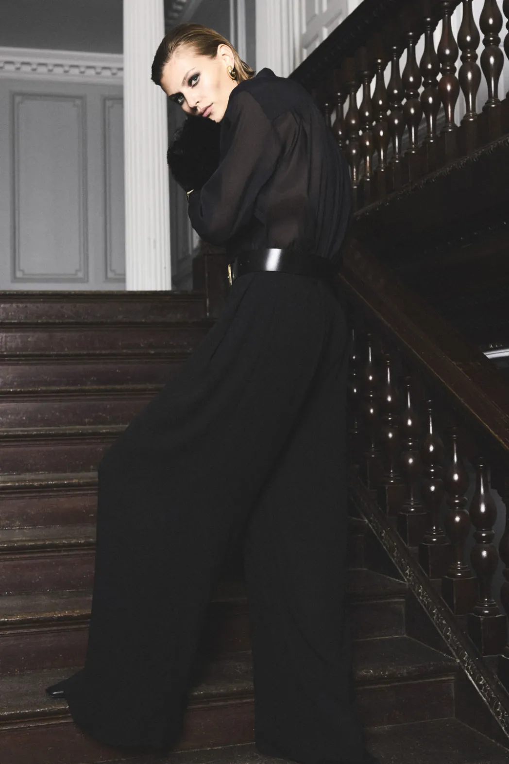 Best COS SHEER SILK TUXEDO SHIRT BLACK