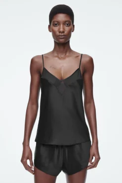 Hot COS SHEER-PANEL SILK CAMI TOP BLACK