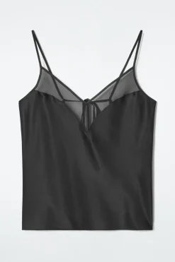 Hot COS SHEER-PANEL SILK CAMI TOP BLACK