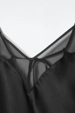 Hot COS SHEER-PANEL SILK CAMI TOP BLACK