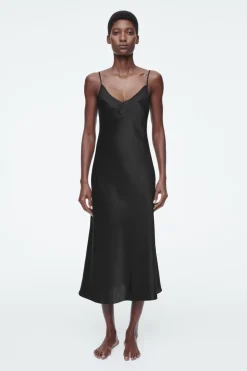 Best COS SHEER-PANEL SILK SLIP DRESS BLACK