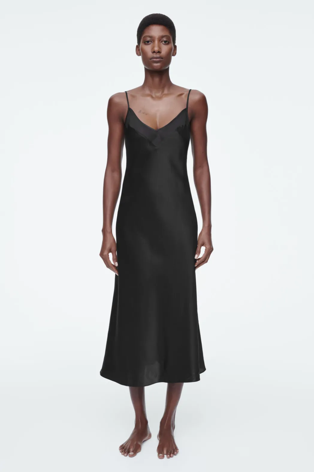 Best COS SHEER-PANEL SILK SLIP DRESS BLACK