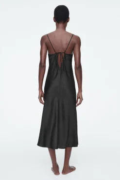 Best COS SHEER-PANEL SILK SLIP DRESS BLACK