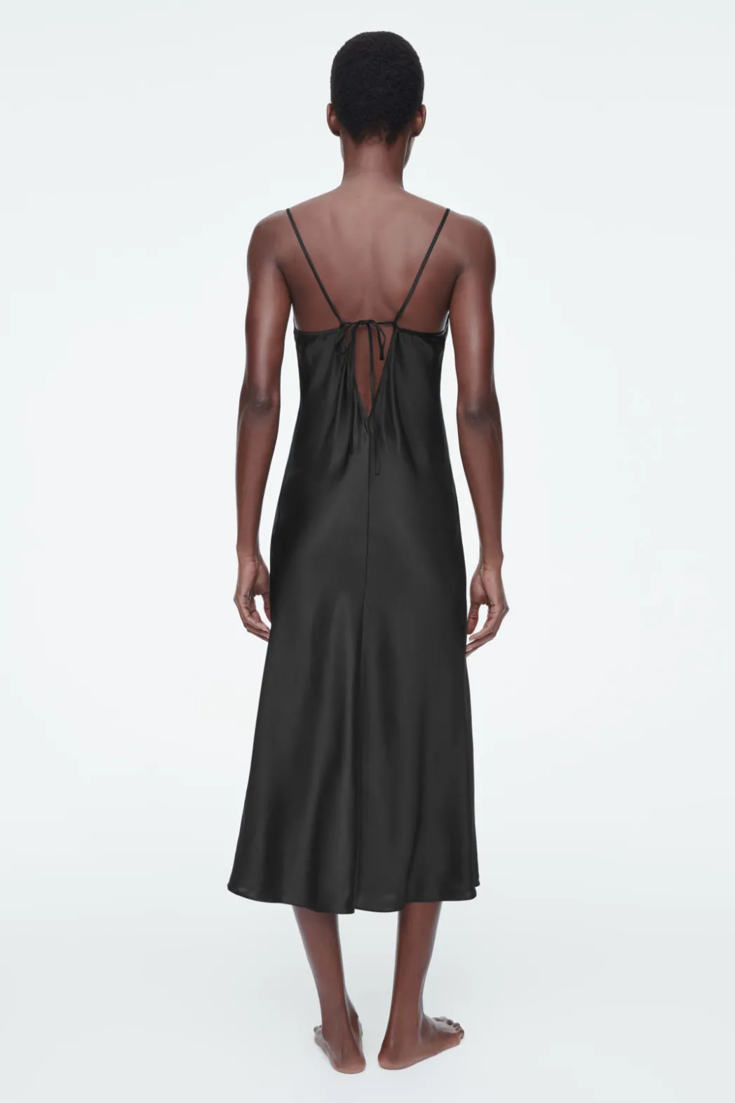 Best COS SHEER-PANEL SILK SLIP DRESS BLACK